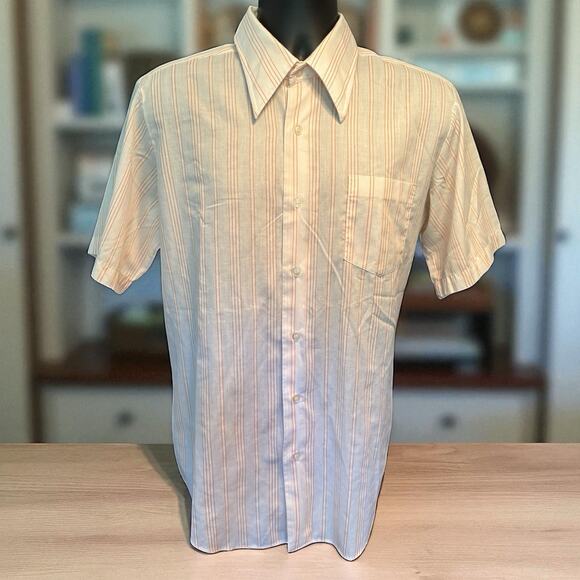 Vintage Men’s Shirt Big Collar Sheer Orange Striped Pelham Sz 16 33 GC Murphy - Picture 1 of 6